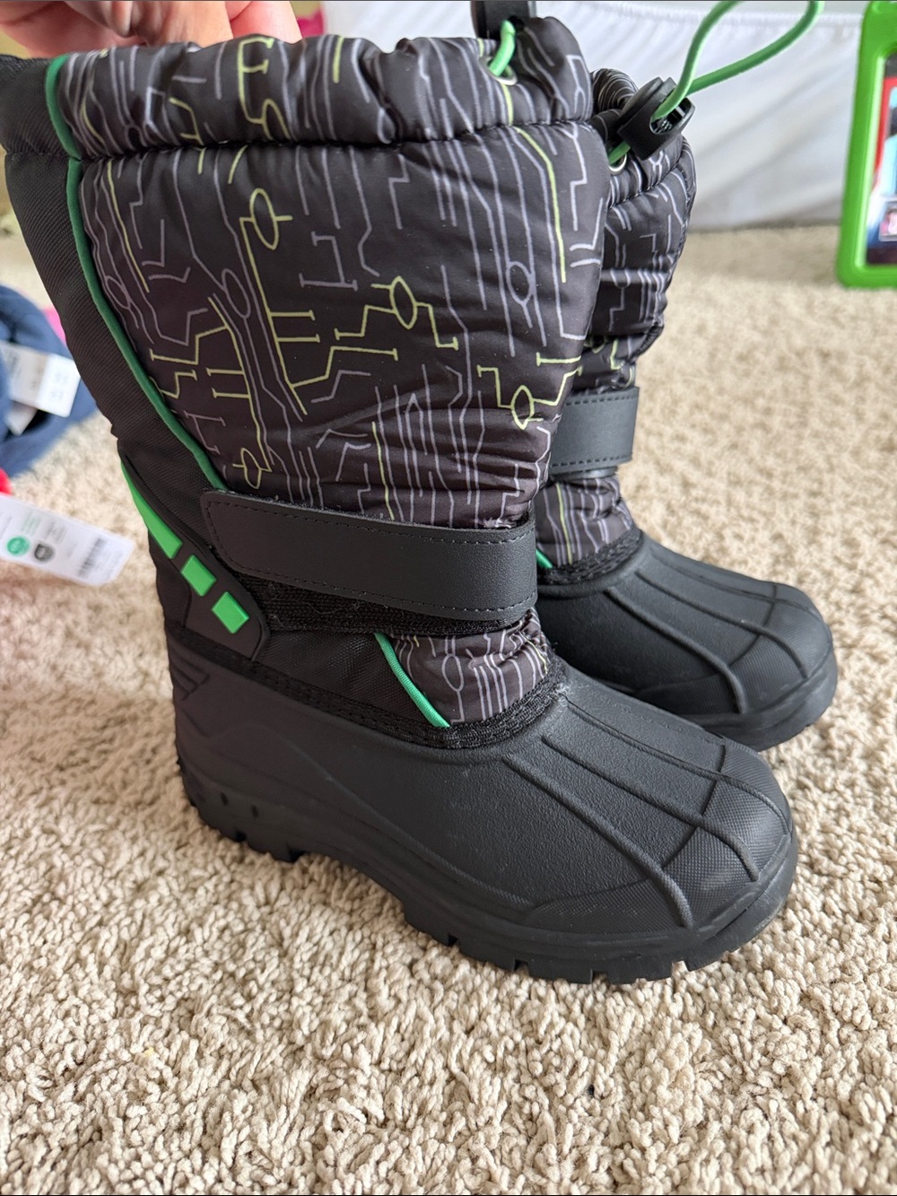 NWOT Amazon Black & Green Insulated Winter Snow Boots size toddler 13